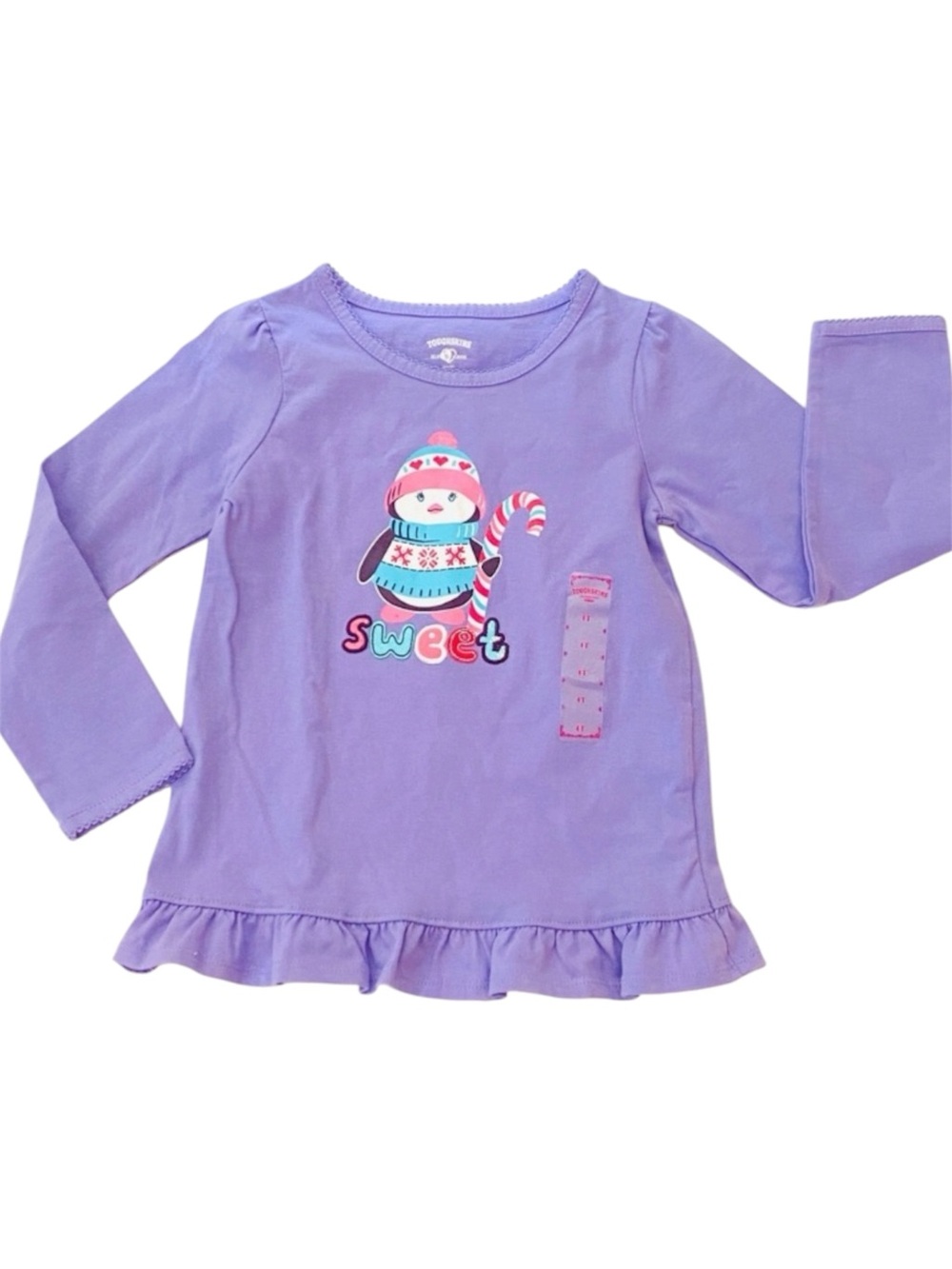 Toughskins Lavender Long Sleeve Tee with Penguin Graphic 4T New